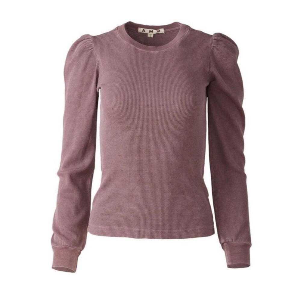 AMO Women's Waffle Knit Thermal Puffy Long Sleeve Top